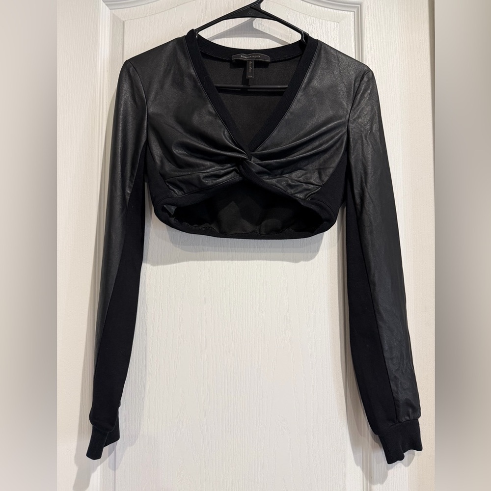 BCBGMaxAzria Black Twist Front Crop Top